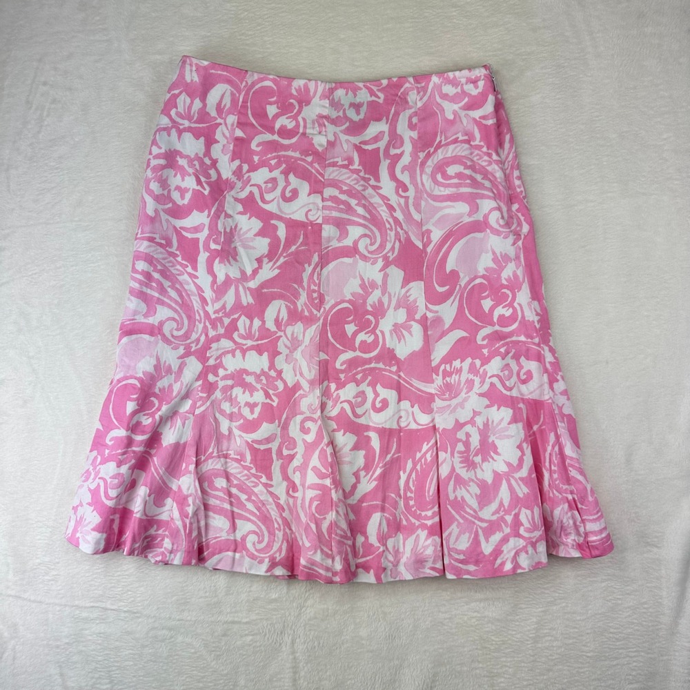 Chaps Skirt Womens 6 Pink Paisley A-Line Floral Midi Preppy Cotton Y2K Fairy